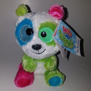 Wild Republic Wild & Wonky Nom Nom Panda Plush 6" Green Pink Blue Big Eyes 2016